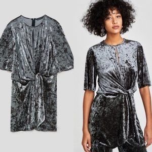 ZARA velvet knot ivy green mini dress medium
